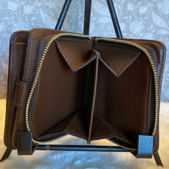 LOUIS VUITON Damier Ebene Brown Check Leather Zippy Compact WALLET EUC - Picture 7 of 17